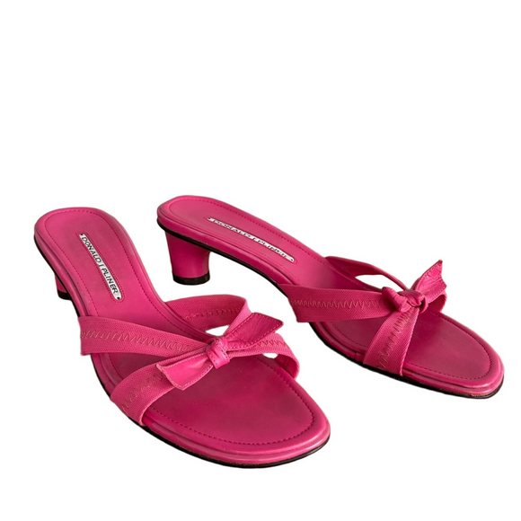 Donald J. Pliner Vintage Y2K Pink Leather Mesh Stretch Bow Kitten Heeled Sandals